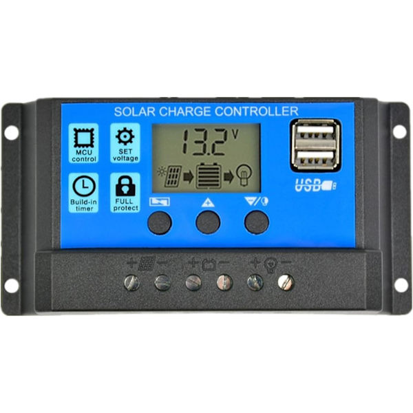 Solladdningsregulator PWM 30A 12V/24V Auto Parameter Solpanelregulator med Justerbar LCD-skärm Dubbla USB-portar Timerinställning PWM MPPT