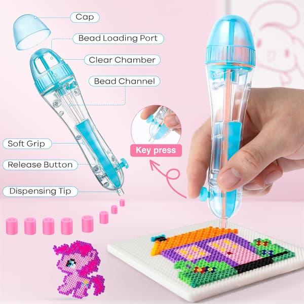 Tvåpack kulspetspennor, lämpliga för 2,6 mm pärlor, transparent dispenser, sparar tid och ger exakt positionering.