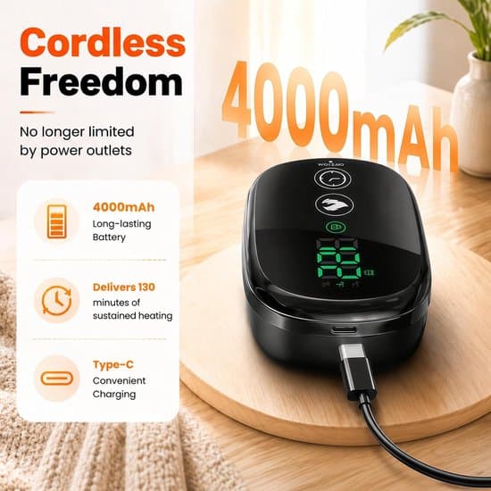 Sladdlös Värmedyna för Nacke och Axlar – 4000mAh, 4 Värmeinställningar, 5 Timerinställningar, Pekskärm, Idealisk Present