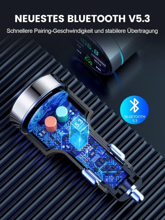 Bil FM-sender - Bluetooth 5.3-PD30W & QC3.0 Hurtiglading - Håndfri Anrop med Støyreduksjon - Med Ladeport og Ringlys - Universell