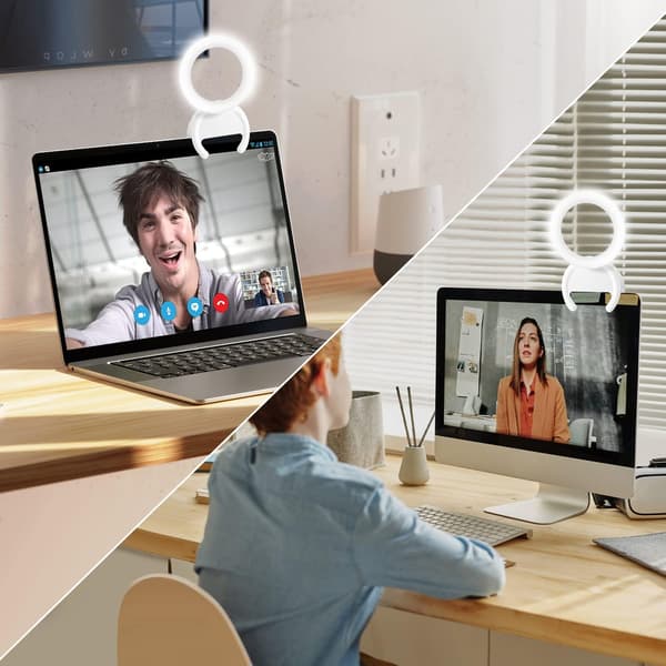 Ring Light til bærbar computer, videokonferencebelysningssæt til Zoom-møder, 500mAh batteridrevet bærbart ringlys, 3 farvetilstande 3000K-7000K dæmpbar
