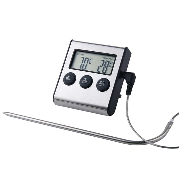 Elektronisk køkkentermometer med timer og probe - madtermometer til måling af temperaturen i stegt kød, vand, mælk, vin og væsker