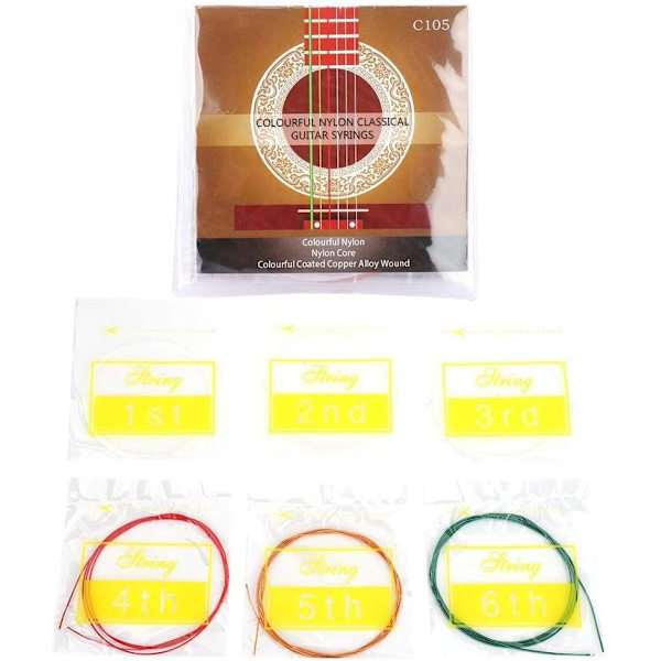 Gitarrsträngar Nylon. Akustiska gitarrsträngar Färgade gitarrsträngar 6st/set Nylon Klassiska strängar Standardspänning för akustisk gitarrbyte