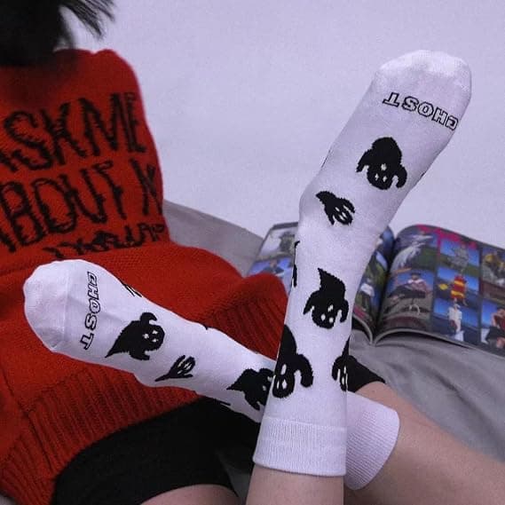 4 par elastiska damsockor med spökmönster Y2k Fairy Dark Academy Halloweensockor