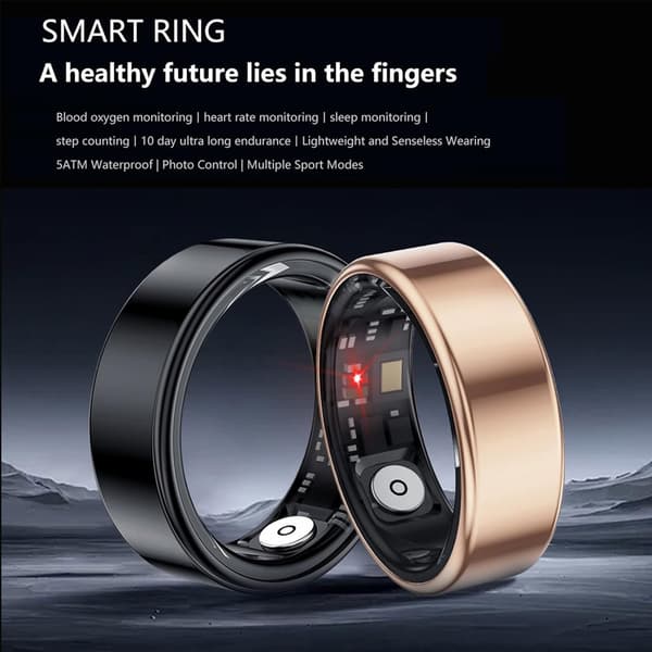 Smart Ring Health Tracker til Kvinder og Mænd, Kalorie-, Ilt-, Puls- og Søvnkvalitetsmåler, Intet Abonnement, Kompatibel med iOS og Android Silver size 8