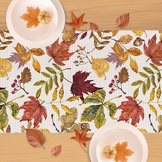 Duk – Høstbordløper – 33x183 cm – Lin – Med lønneblader – For Thanksgiving og høstdekor