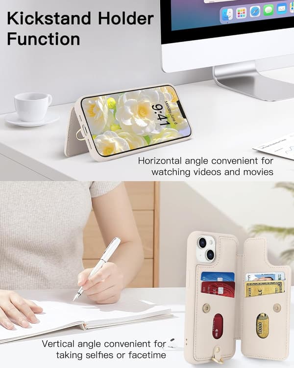 iPhone 13 plånboksfodral med kortfack, crossbody-rem för kvinnor, blommig design läder flipfodral