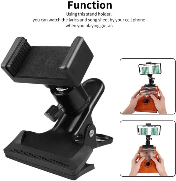 Gitarrhuvud Clip Mobiltelefonhållare, 360 Graders Rotation Live Sändningsfäste Clip Gitarr Bas Huvud Telefonhållare Fäste Stativ för Gitarrtillbehör