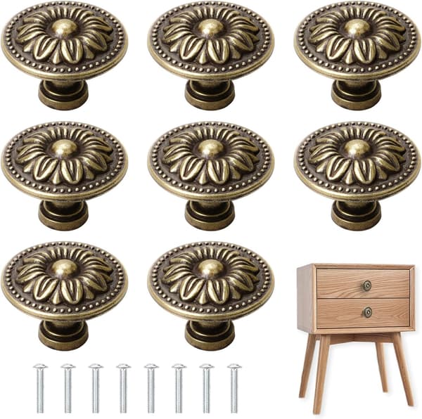 Sett med 10 antikke bronse vintage skapknapper for skap