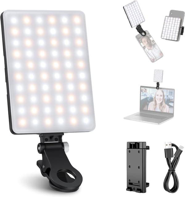 Selfie-lys for telefon med front- og bakklips, 60 LED 2000mAh oppladbart CRI95+, 3 moduser, bærbart klips-på fylllys for nettbrett, datamaskin, bærbar PC