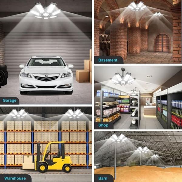 200W LED Loftlampe – 20.000 lm – 6.500 K – 7 Justerbare Paneler – E26/E27 Fatning til Garage, Værksted, Kælder, Lager