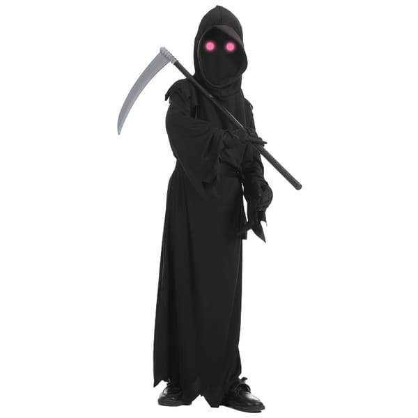 Halloween Grim Reaper Kostume Børn Mørk Ridder Lysende Øjne Reaper Phantom Outfit XL