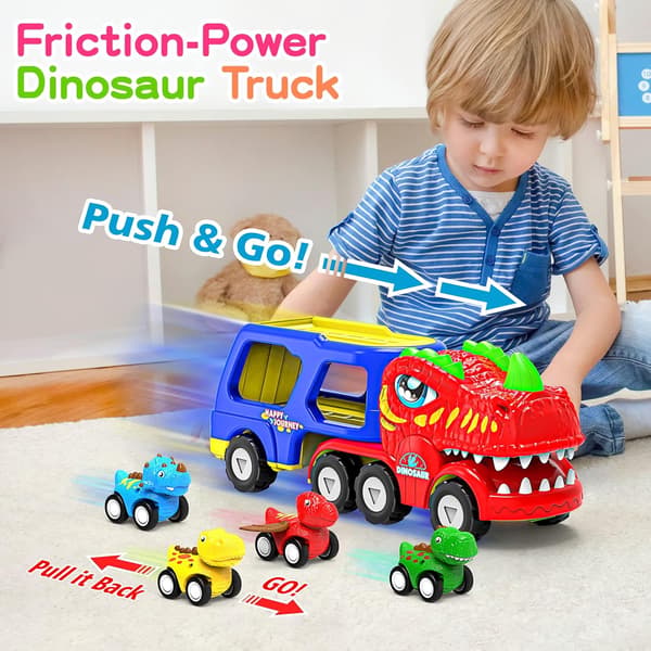 Dinosaurleker for 1 2 3 4 5 år gamle gutter, dinosaurbiler for småbarn 2-4 år med 4 små tilbaketrekkbare dinobiler, bursdagsgaver til gutter
