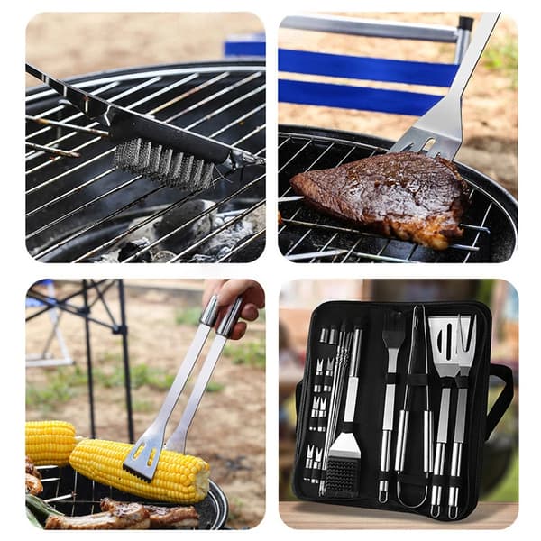 20 stk. grillværktøjssæt i rustfrit stål, grilltilbehør og grillværktøj, rustfrit stål holdbart og rustbestandigt ergonomisk