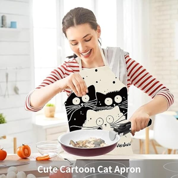 Sød katteforklæde til madlavning, sjovt justerbart køkkenforklæde til mænd og kvinder, sødt katte-design, køkken- og bageforklæde
