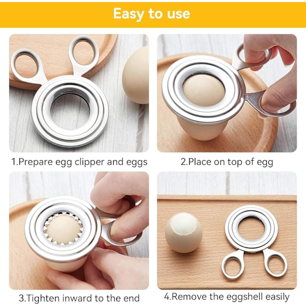 Eggåpner i rustfritt stål, eggeskallkutter, kutter, tapper, eggeskalssaks, kjøkkenfjerningsverktøy.