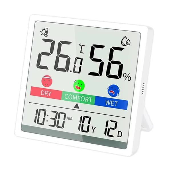3,3-tums exakt hygrometer inomhustermometer, med magnetisk adsorption, stöd, luftkomfortindikator, tid, datum