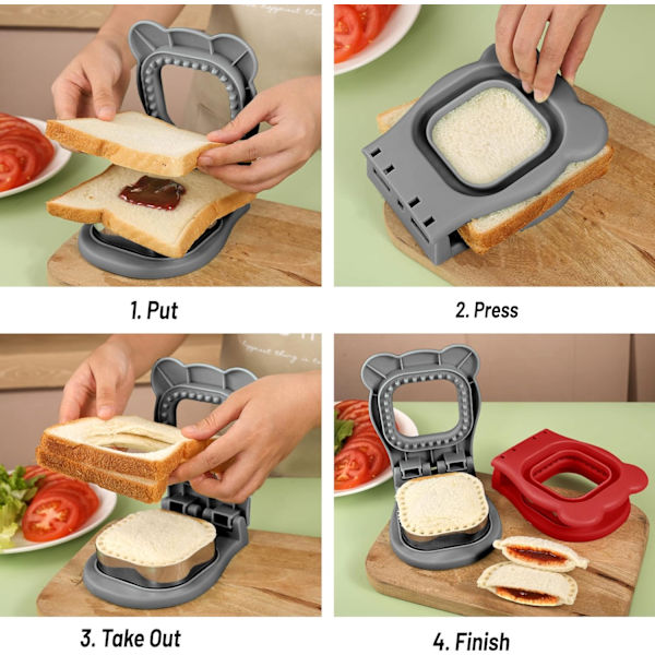 Sandwichkutter og forsegler, sandwichmaker for barnas lunsjer, enkel å bruke til matbokser og bentobokser - Grå