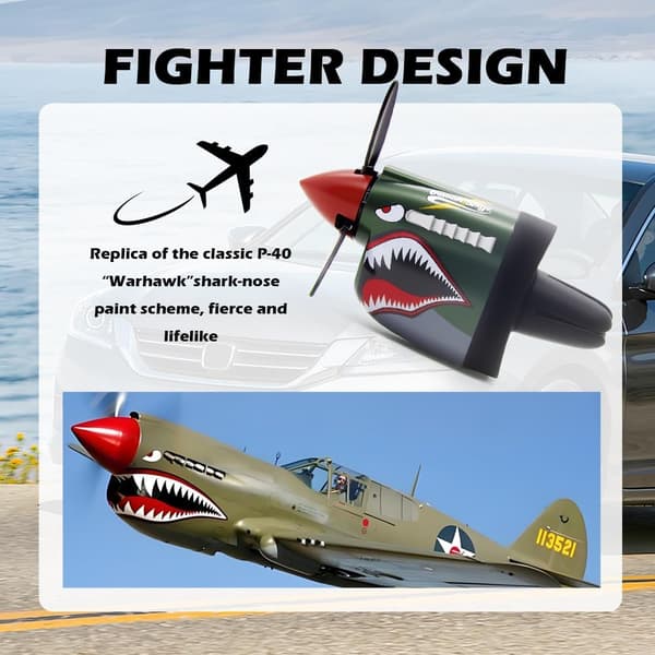 Jagerfly Bilventilpynt, Kreative Luftventilklips som passer for Horisontale/Vertikale Luftventiler, P-40 Warhawk Bilduftfrisker med Roterende Propell
