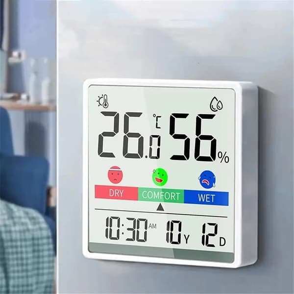 3,3-tums exakt hygrometer inomhustermometer, med magnetisk adsorption, stöd, luftkomfortindikator, tid, datum