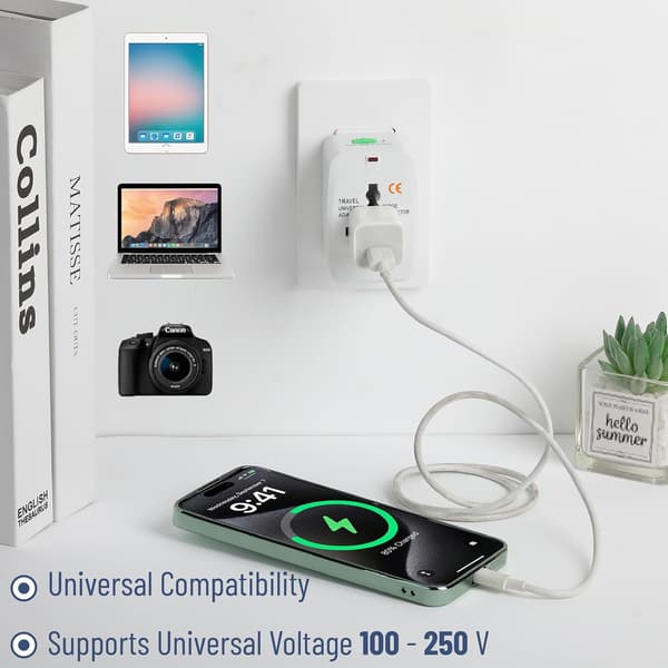 Universal rejseadapter, kompakt international strømadapter til USA, EU, UK, Australien og Indien, alt-i-én