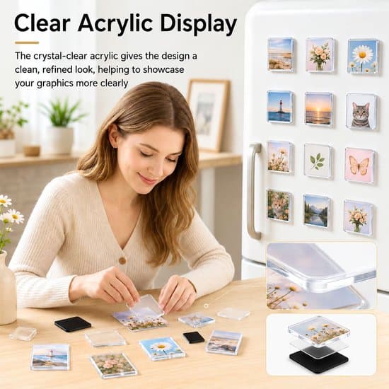 30 DIY Kjøleskapsmagneter - Akryl Whiteboard Magneter for Bilder - 5 x 5 cm Tilpassbare Magneter - Med Selvklebende Bakside og Magnet