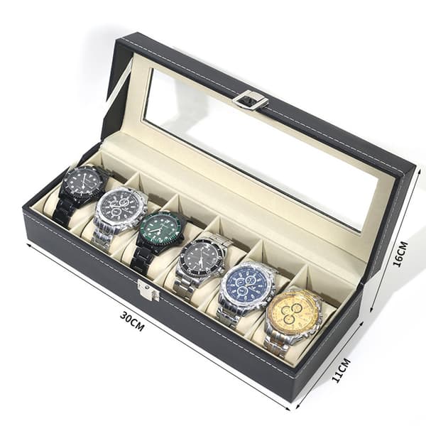 Klockbox Organizer, Klockfodral 6 Fack PU Läder Klockförvaring sammet Klockdisplayfodral för Män och Kvinnor Födelsedagspresent.