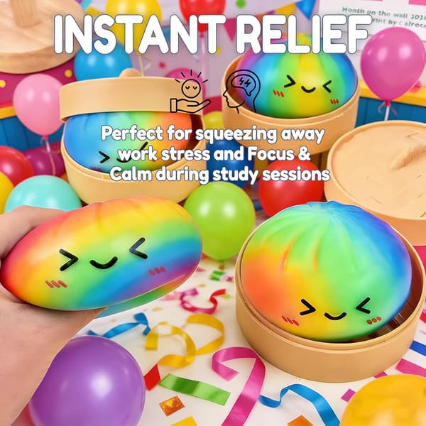 Regnbue Dumpling Squishy - Fargerik Bolleformet Stressleke, Sensorisk Dekompresjonsleke for Avslapning 1Pcs