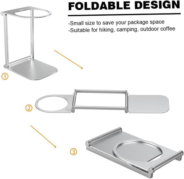 Bärbart, hopfällbart kaffemaskinsstativ i aluminium med bas, lämpligt för espresso, kontor, hem och camping.