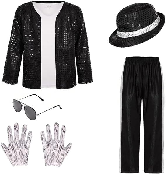 7 stk. Halloween-kostumesæt til børn til drenge og piger, 80'er 90'er popstjerne danse-disko-outfit til scene-cosplay M