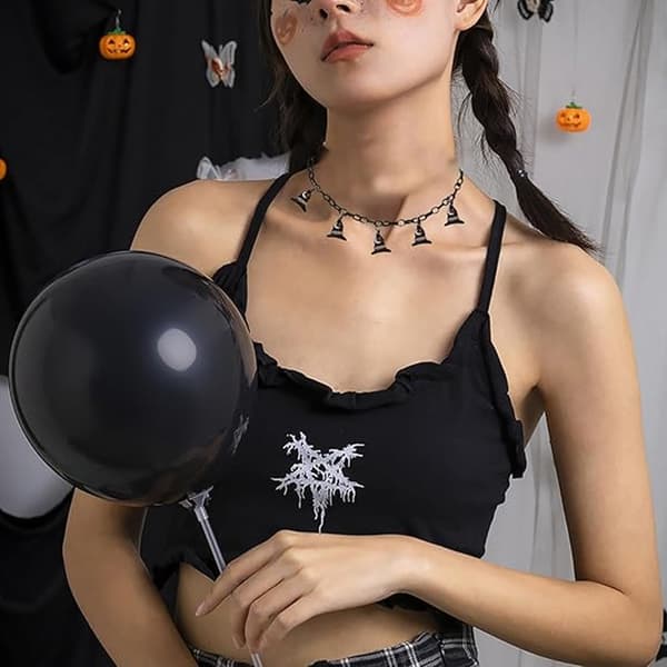 2 stk. Græskarhalskæde til kvinder Flagermushalskæde Halloween-halskæde Hatte-chokerhalskæde Sort kædehalskæde til Halloween Wizard Hat