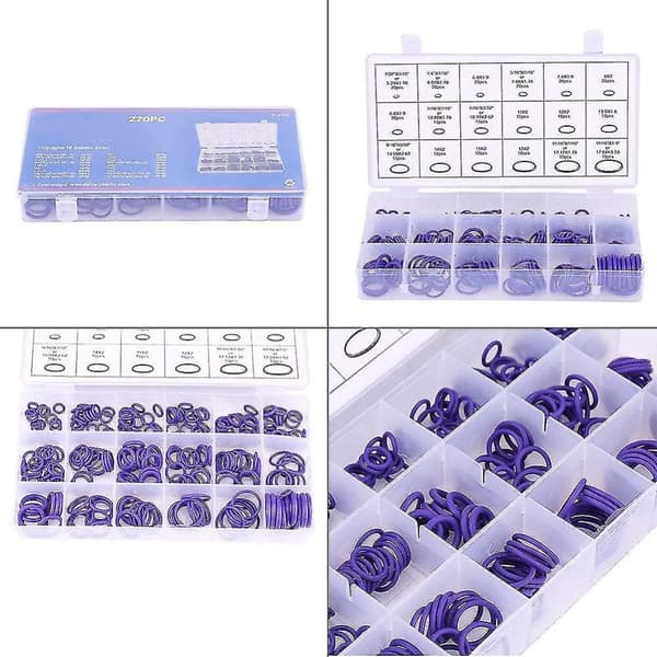 270 st*2 Kompressor O-ringar Kit 18 Storlekar Bil Luftkonditionering AC Gummi O-ring Packningssortiment purple