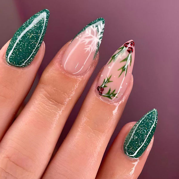 24 stk. jule snefnug dråbeformede negletips, fransk manicure