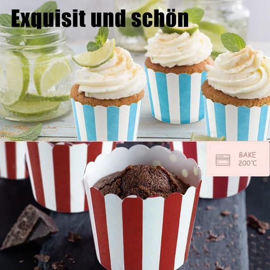 Muffin Papirforme – Røde og Blå Cupcakeforme – 100 Stykker – Stribede Papir Cupcake Wrappers – Papir Bageforme – Velegnet til Fester, Festivaler
