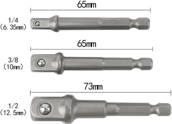 3 stk. kromvanadiumstål topnøgleadapter sæt sekskantet skaft 1/4\" 3/8\" 1/2\" forlænger borebits stangsæt elværktøj