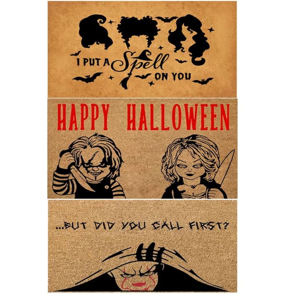 Halloween Kokosfiber Print Udendørs Dørmåtte Gulvmåtter Uhyggelig Stemning Græskar Spøgelse Udendørs carpet3