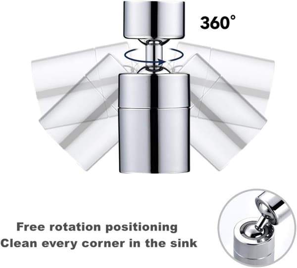 2 stk. 360-graders roterende vaskhane-perlator, dobbelt flow, bred vinkel, vandbesparende dobbeltfunktion