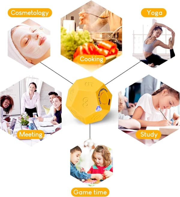 Mini 12-sidig kubtimer, 11 förinställda tider Pomodoro-timer för förbättrad produktivitet. Idealisk för ADHD-hantering, träning, studier och matlagning i köket