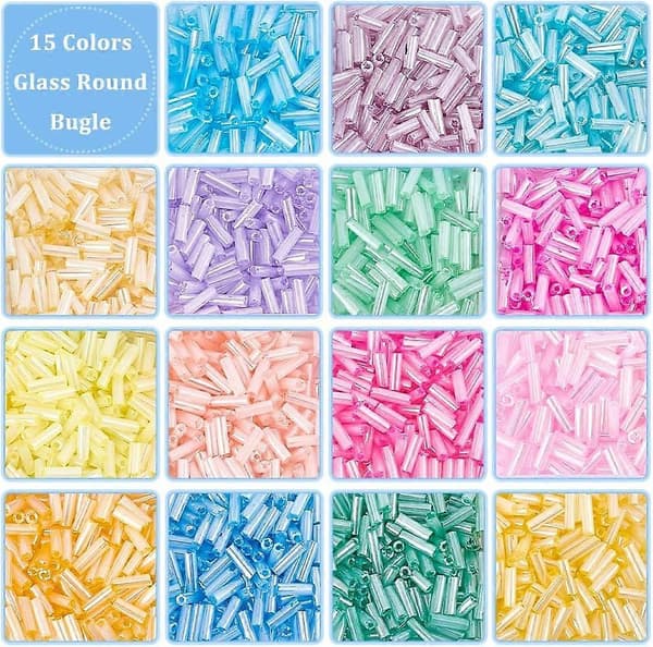3240 stk. 15 cremefarvede glasbugleperler 6 mm lange rørperler rørfrøperler til håndværk løst pladsfremstillingssæt