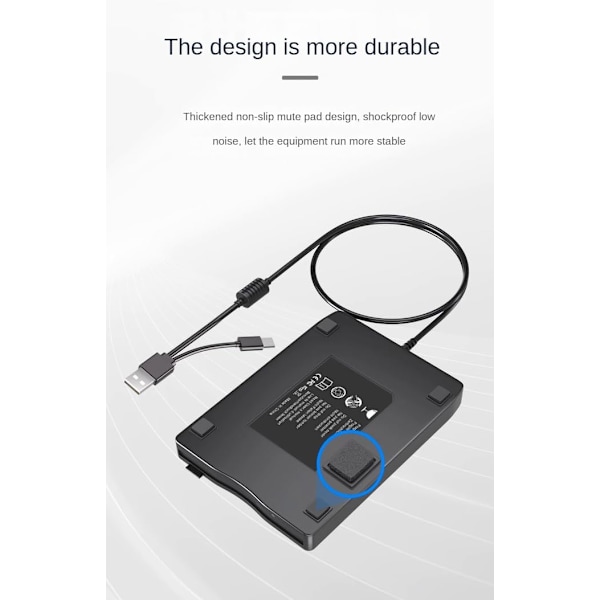 USB & USB-C Dual Interface Ekstern diskettedrev, 1.44MB FDD til bærbar pc, kompatibel med Windows 11/10/8/XP/Linux & Mac OS