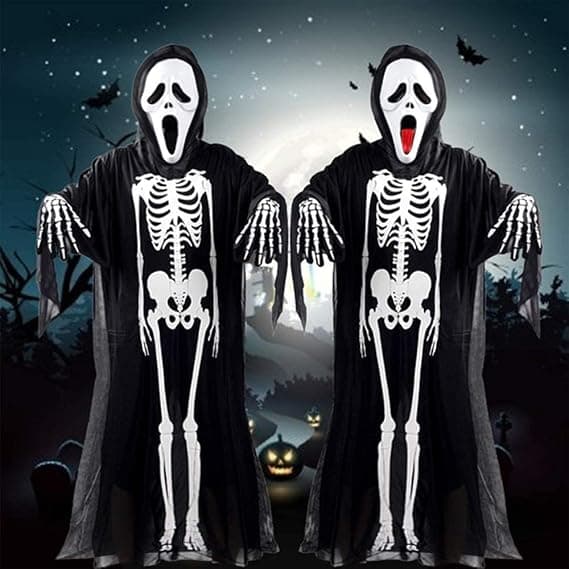 Kraniehandsker - Halloween Kostume Tilbehør - Hvide Printede Sorte Kraniehandsker
