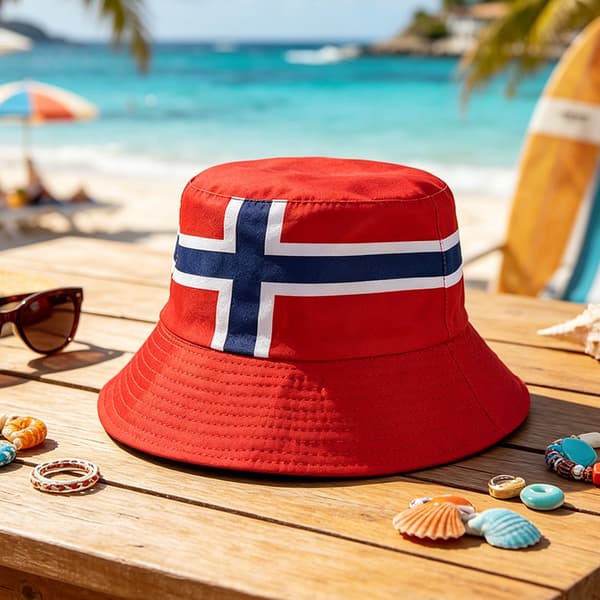 Norge-fans – VM 2026 – Flagg-tema fiskehatt – Supporterhatt