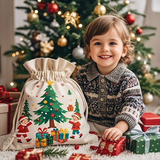 Julegavepose – Ekstra Stor – 48 x 65 cm – Solid Kanvasstoffpose – Med Snor – Til Sinterklaas og Jul – Gjenbrukbar – Dekor
