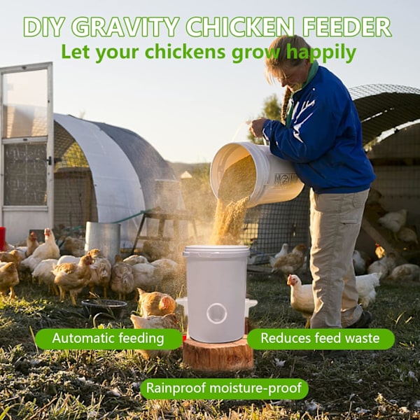 4 Porte DIY Kyllingefoder Kit, Automatisk Fjerkræfoder Regntæt Fjerkræ Gravity Feed Kits 6Feeder