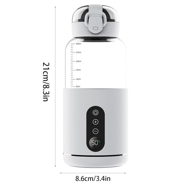 Kannettava LED-näytöllinen pullonlämmitin, 300 ml USB-ladattava pullonlämmitin, matkapullonlämmitin valkoinen