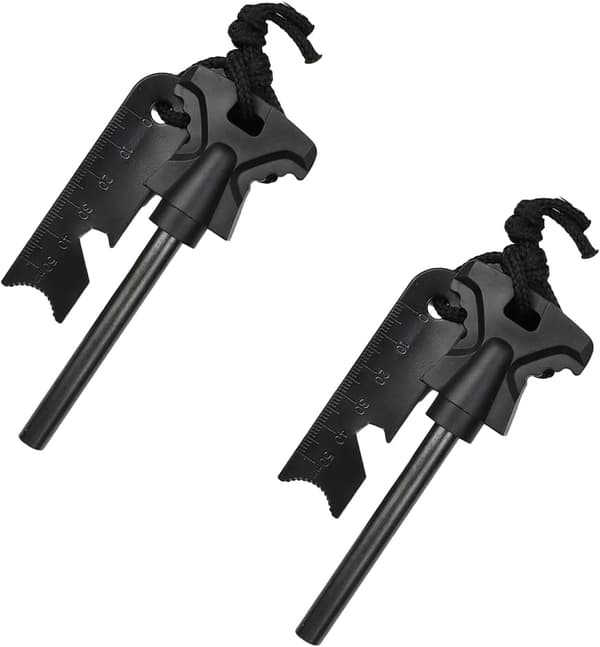2-pack 4,6 tum fjärilsformad magnesiumtändare, 5-i-1 eldstål (svart)