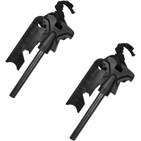 2 pakker 4,6 tommer sommerfugleformet magnesium-ildstarter, 5-i-1 flint-ildstarter (sort)
