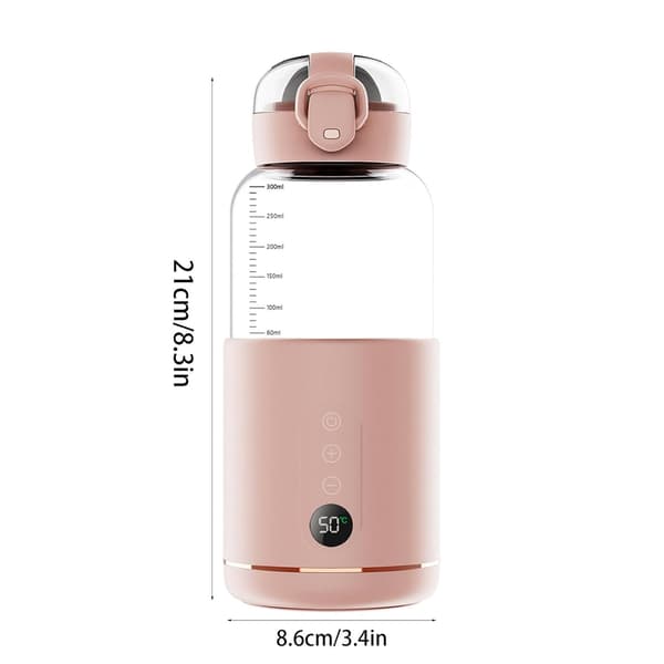 Kannettava LED-näytöllinen pullonlämmitin, 300 ml USB-ladattava pullonlämmitin, matkapullonlämmitin pinkki