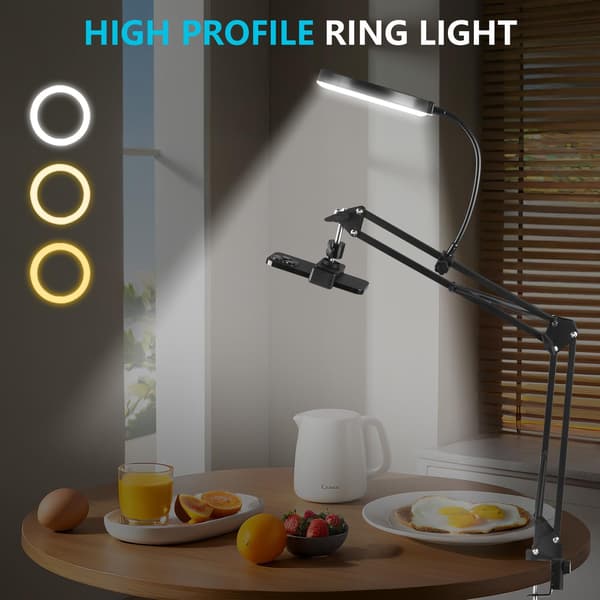 6\" LED-ringlys til skrivebord, overhead-kameramontering med ringlys og telefonholder, overhead-telefonmonteringsarmstativ studielamper til fotografering