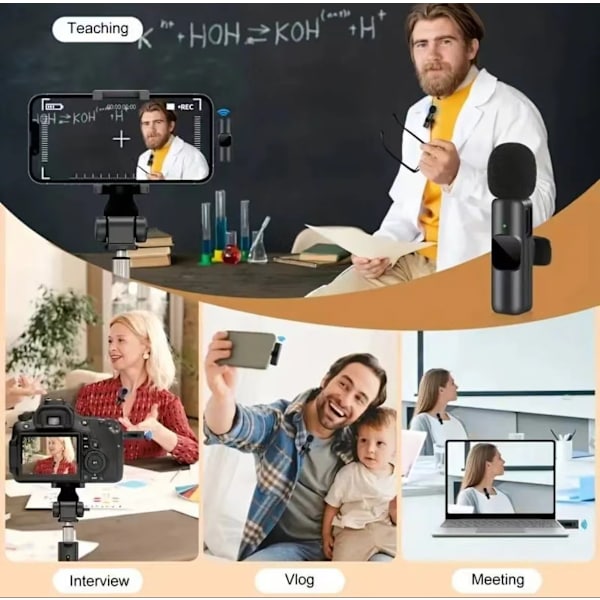 Professionel Trådløs Mini Mikrofon til iPhone - Lavalier Bluetooth Mikrofon til Videooptagelse, Mini Mikrofon til Indholdsskabere Podcasting